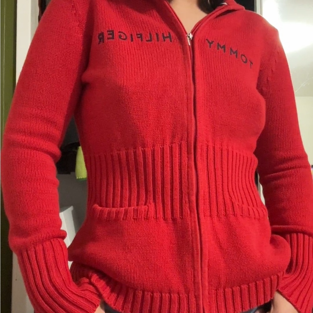 Red Tommy Hilfiger sweater/cardigan